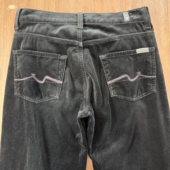 7 For All Mankind High Rise Flare Leg Jeans 70s Black Velvet - Picture 9 of 11